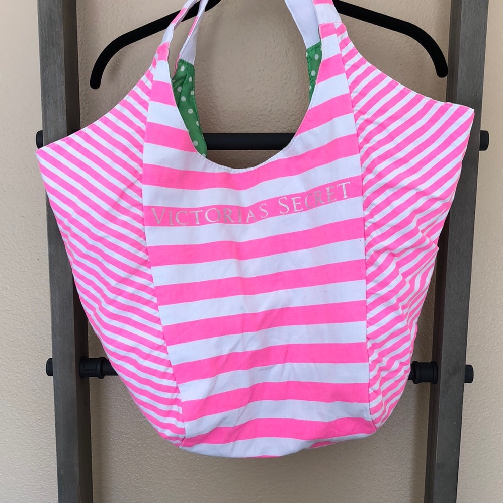 VS Neon Stripe Canvas Beach Bag